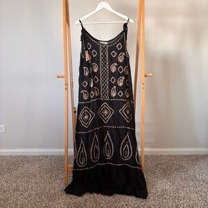 Elegant Black Embroidered Maxi Dress